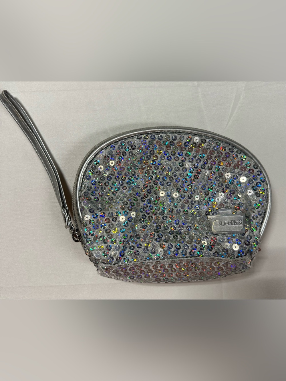 Caboodles Silver Holographic Sequin Cosmetic Bag Y2K Makeup Pouch